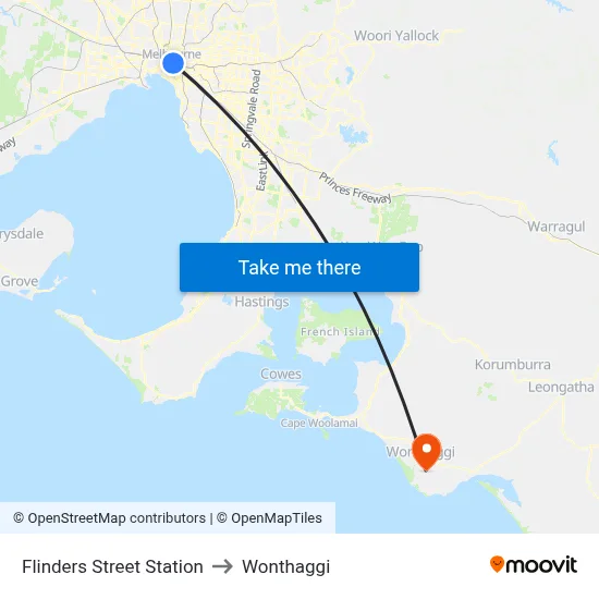 Flinders Street Station to Wonthaggi map
