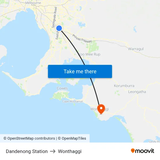 Dandenong Station to Wonthaggi map