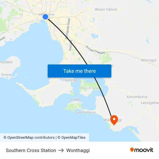 Southern Cross Station to Wonthaggi map