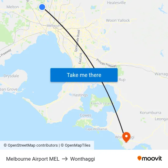 Melbourne Airport MEL to Wonthaggi map