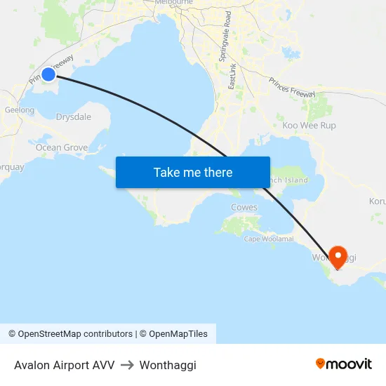 Avalon Airport AVV to Wonthaggi map