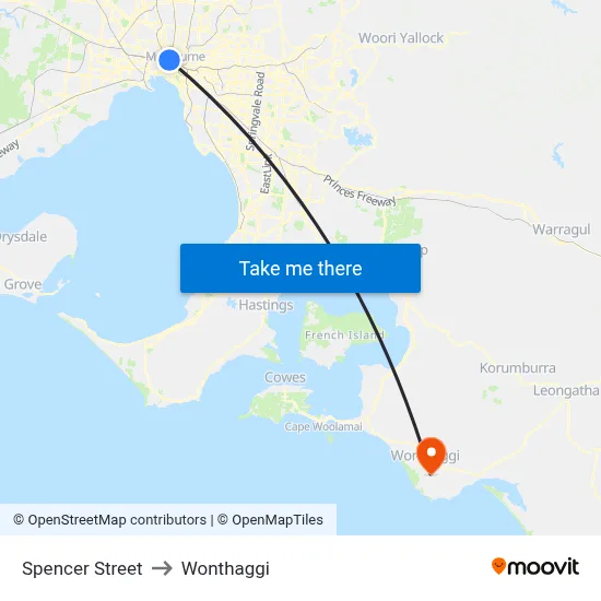 Spencer Street to Wonthaggi map
