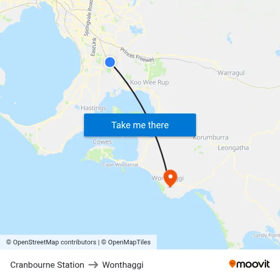 Cranbourne Station to Wonthaggi map