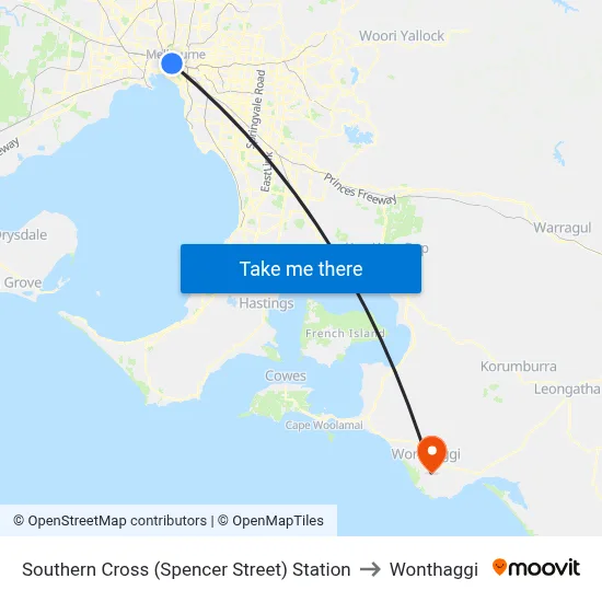 Southern Cross (Spencer Street) Station to Wonthaggi map