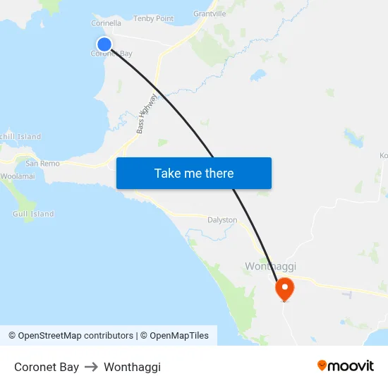 Coronet Bay to Wonthaggi map