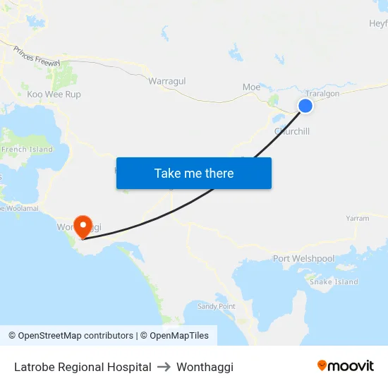 Latrobe Regional Hospital to Wonthaggi map