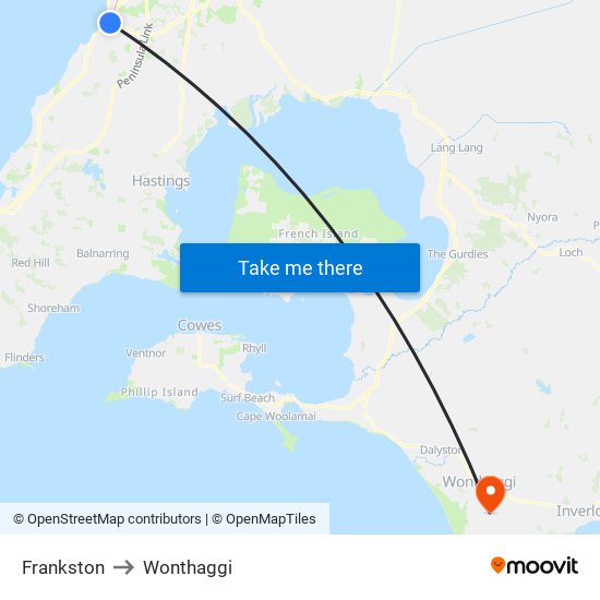 Frankston to Wonthaggi map