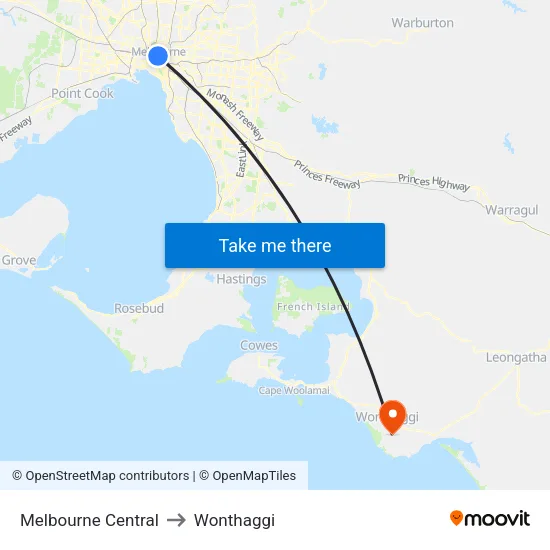 Melbourne Central to Wonthaggi map