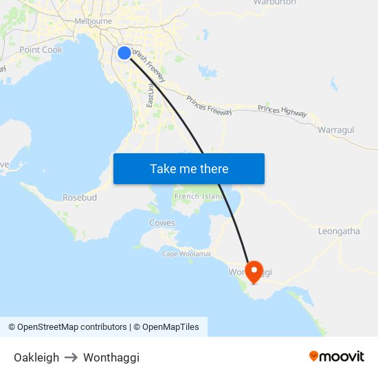 Oakleigh to Wonthaggi map