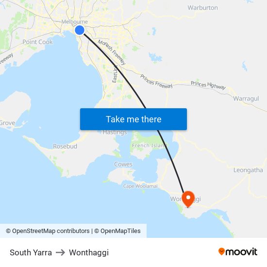 South Yarra to Wonthaggi map