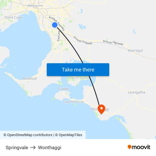 Springvale to Wonthaggi map