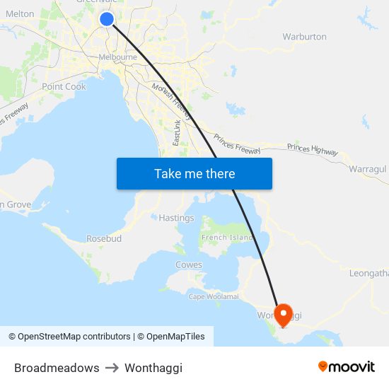 Broadmeadows to Wonthaggi map