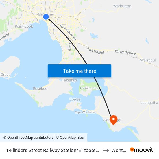 1-Flinders Street Railway Station/Elizabeth St (Melbourne City) to Wonthaggi map