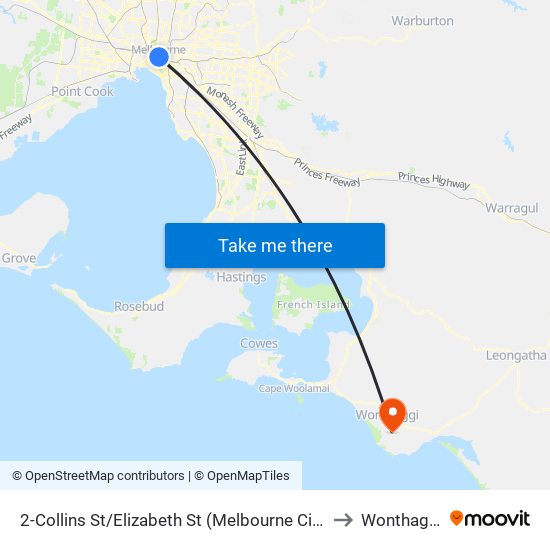 2-Collins St/Elizabeth St (Melbourne City) to Wonthaggi map