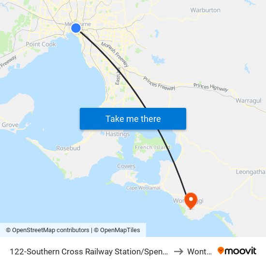 122-Southern Cross Railway Station/Spencer St (Melbourne City) to Wonthaggi map