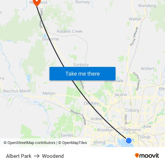 Albert Park to Woodend map
