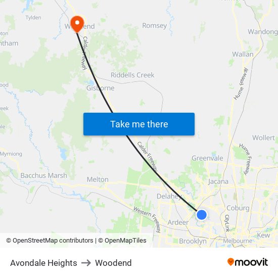 Avondale Heights to Woodend map