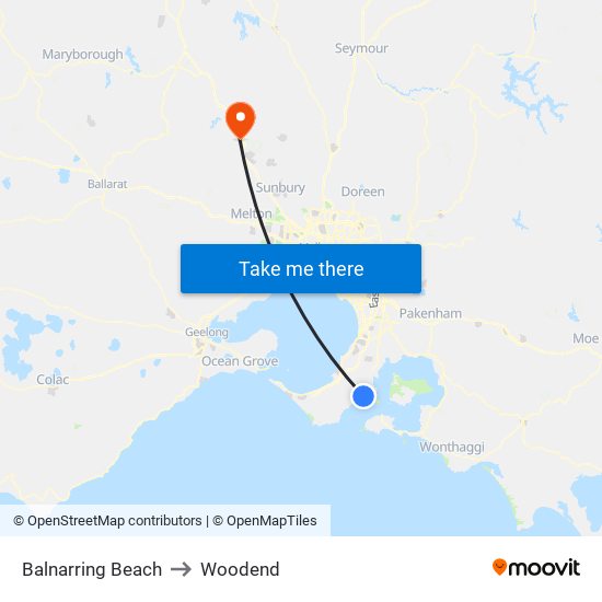 Balnarring Beach to Woodend map