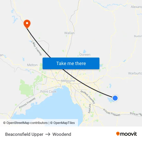 Beaconsfield Upper to Woodend map