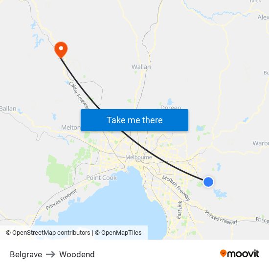 Belgrave to Woodend map