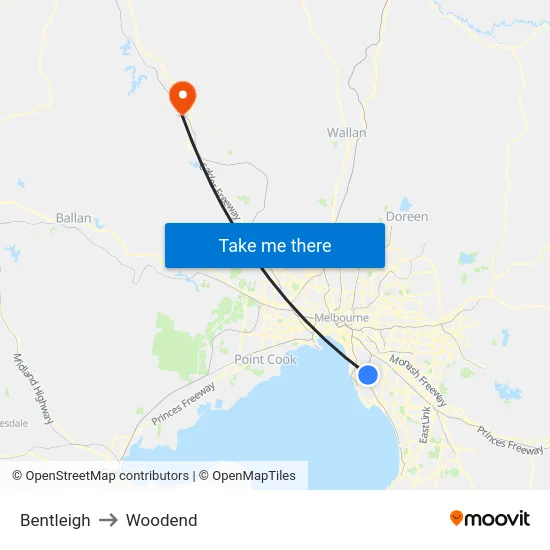 Bentleigh to Woodend map