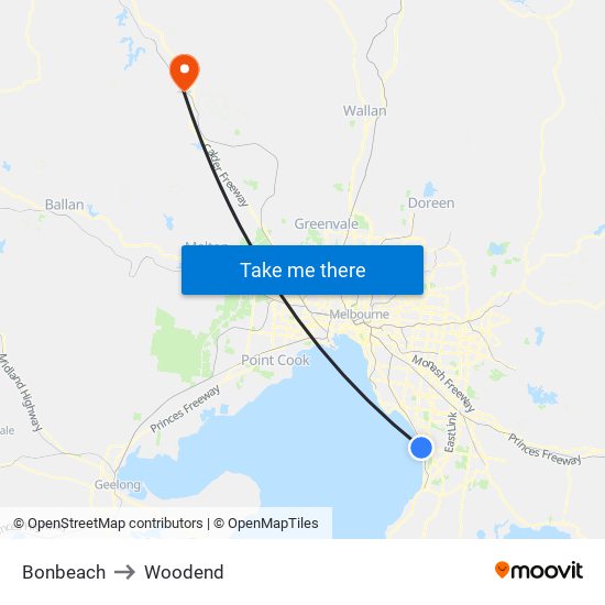 Bonbeach to Woodend map