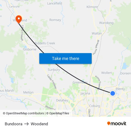 Bundoora to Woodend map