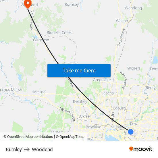 Burnley to Woodend map