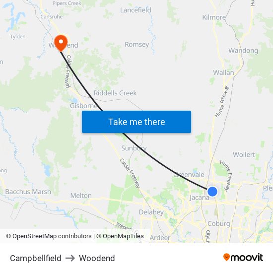 Campbellfield to Woodend map