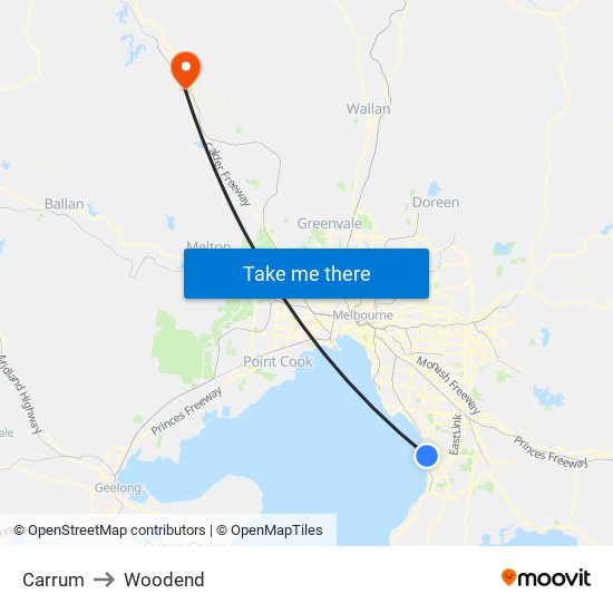 Carrum to Woodend map