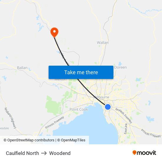 Caulfield North to Woodend map