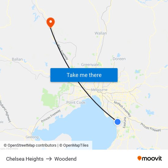 Chelsea Heights to Woodend map