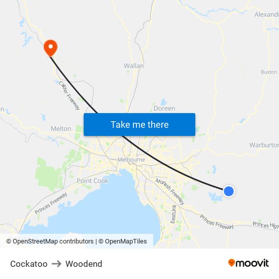 Cockatoo to Woodend map