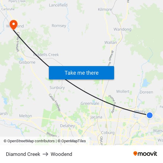 Diamond Creek to Woodend map