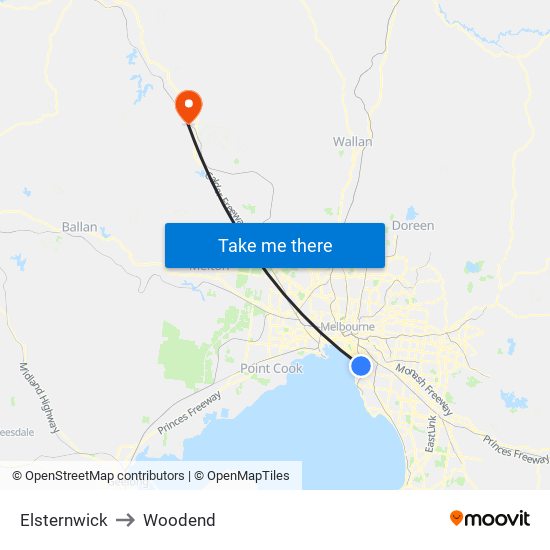 Elsternwick to Woodend map