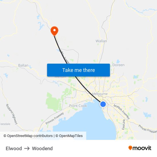 Elwood to Woodend map
