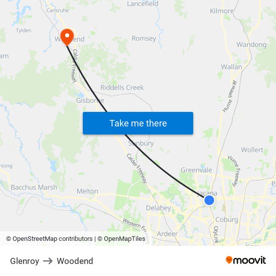 Glenroy to Woodend map