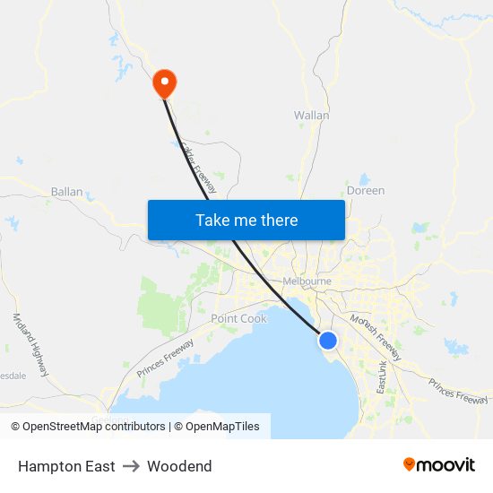 Hampton East to Woodend map