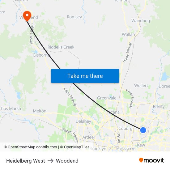 Heidelberg West to Woodend map