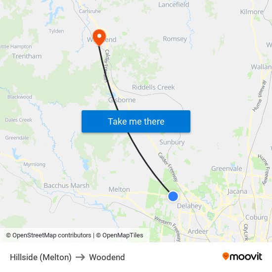 Hillside (Melton) to Woodend map