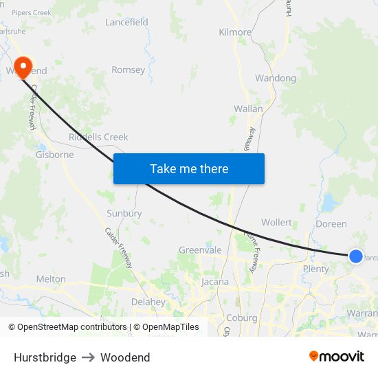 Hurstbridge to Woodend map