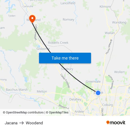 Jacana to Woodend map