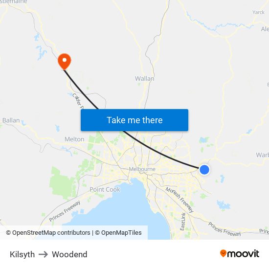 Kilsyth to Woodend map