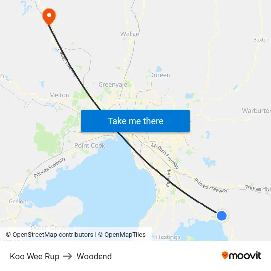 Koo Wee Rup to Woodend map