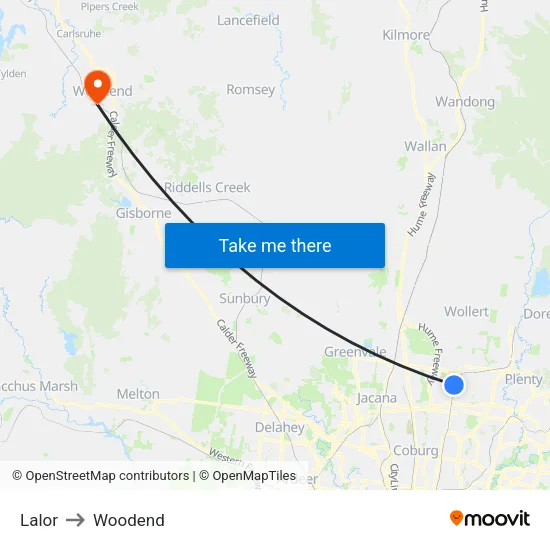 Lalor to Woodend map