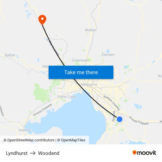 Lyndhurst to Woodend map