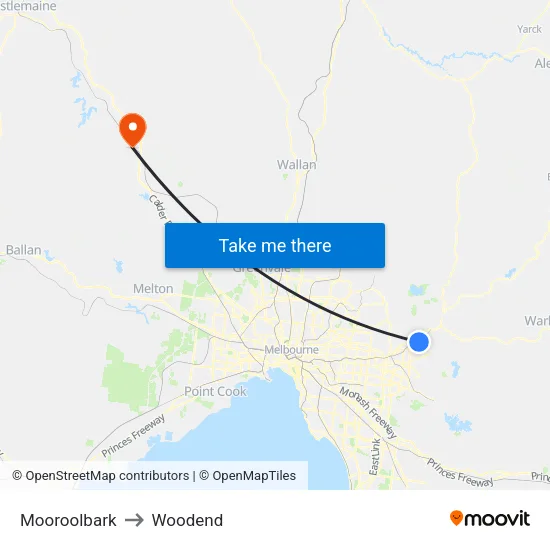 Mooroolbark to Woodend map