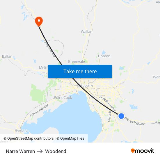 Narre Warren to Woodend map