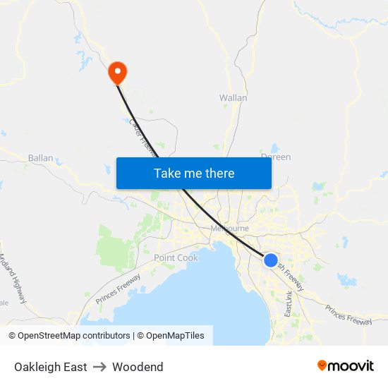 Oakleigh East to Woodend map