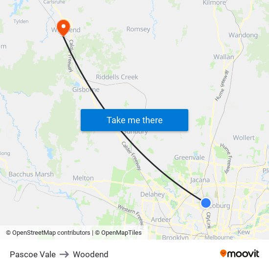 Pascoe Vale to Woodend map